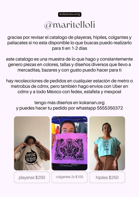 playeras / hipiles / colgantes / paliacates