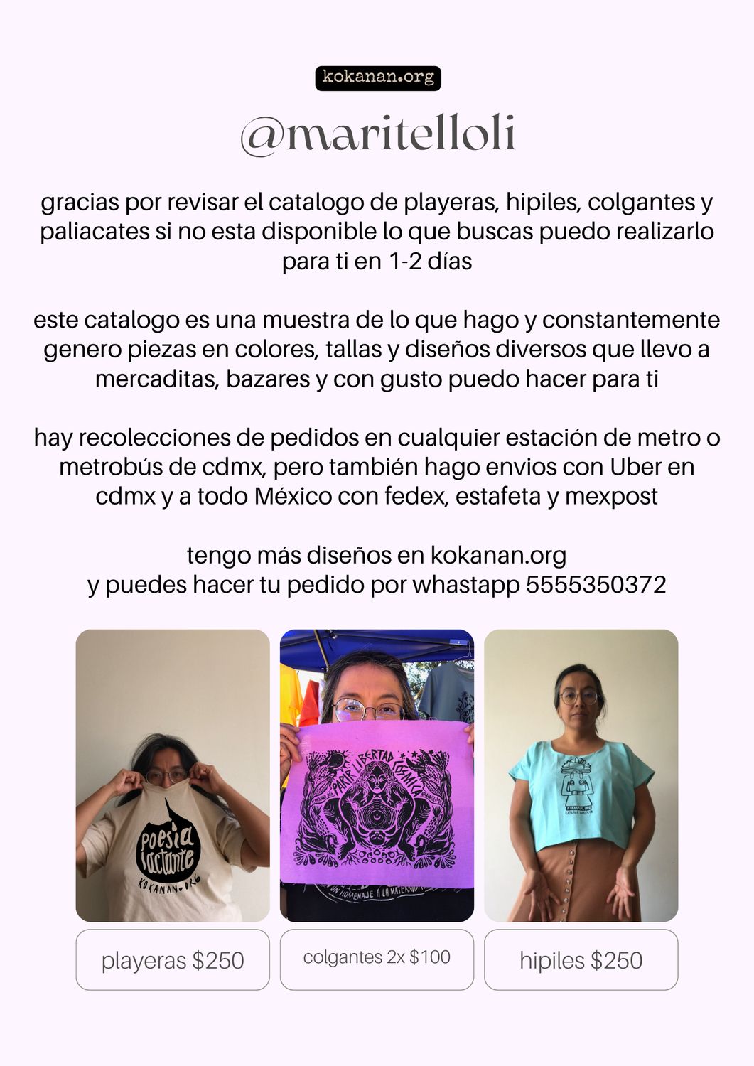 playeras / hipiles / colgantes / paliacates