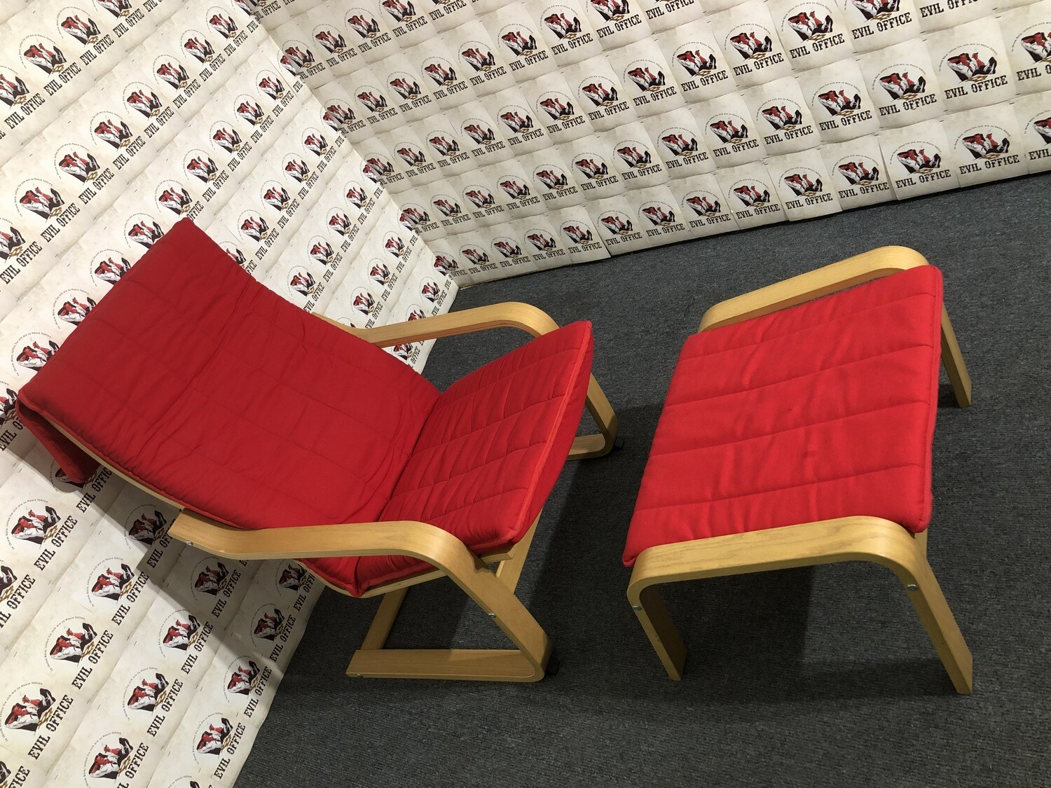 2er Set Ikea Sessel Poang Mit Hocker In Buche Rot