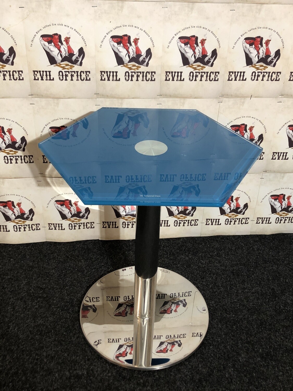 Glastisch Beistelltisch in Blau Hexagon