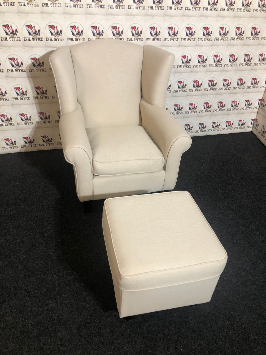 2er-Set Sessel Ohrensessel mit Hocker in Beige