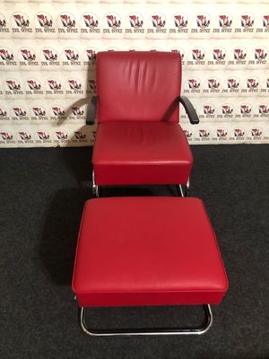 2-er Set Thonet S 411 Sessel Hocker Freischwinger Leder in Rot Design