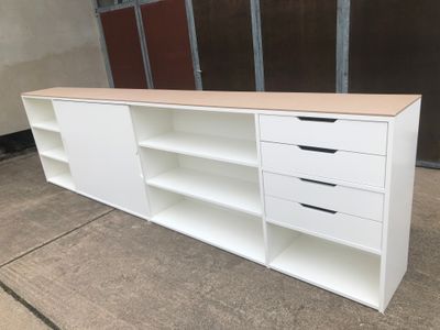 Sideboard Schiebetürschrank Regal Leder Beige Weiß