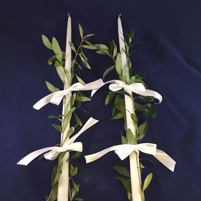 Olive Branch Decorated Wedding Candles