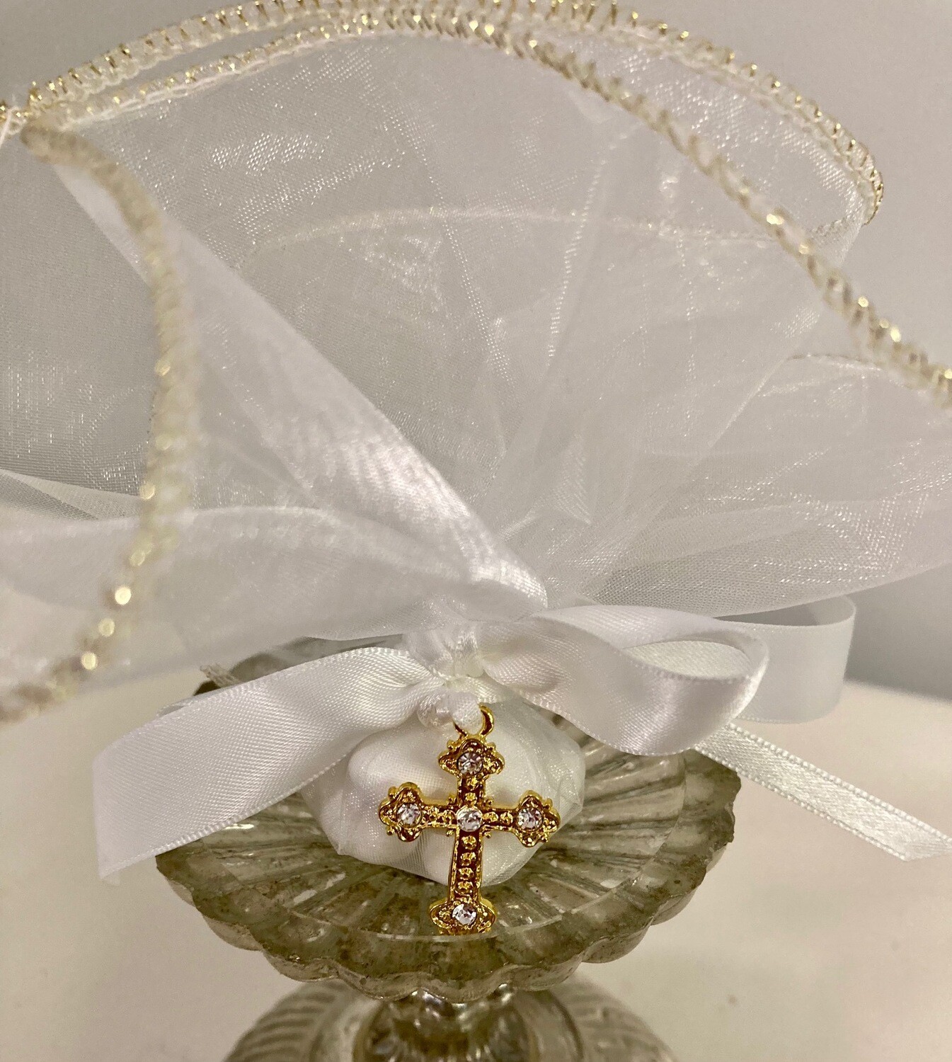 Gold Cross Koufeta Baptism Guest Favors Boubounieres