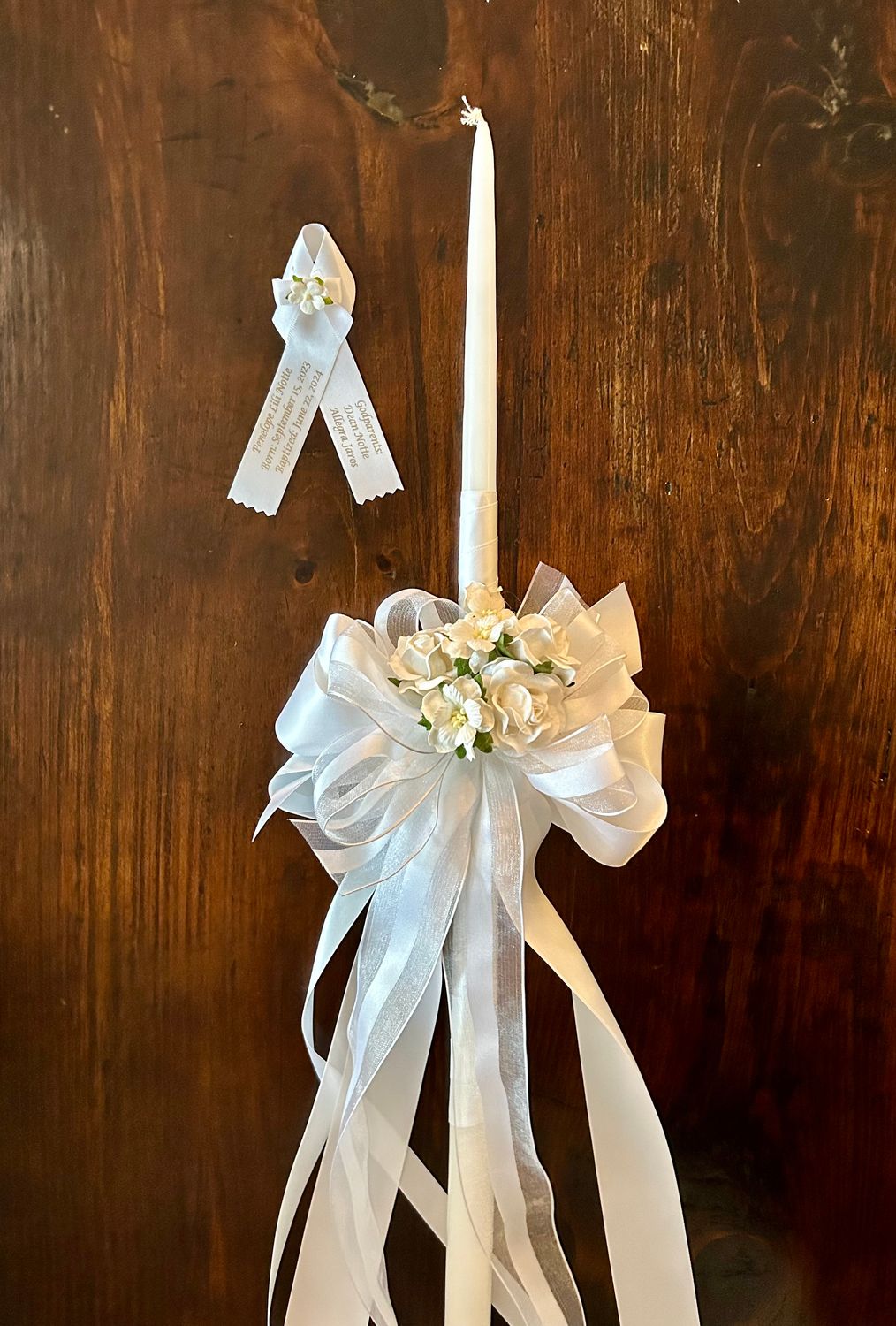 Delux Baptismal Candle white flowers