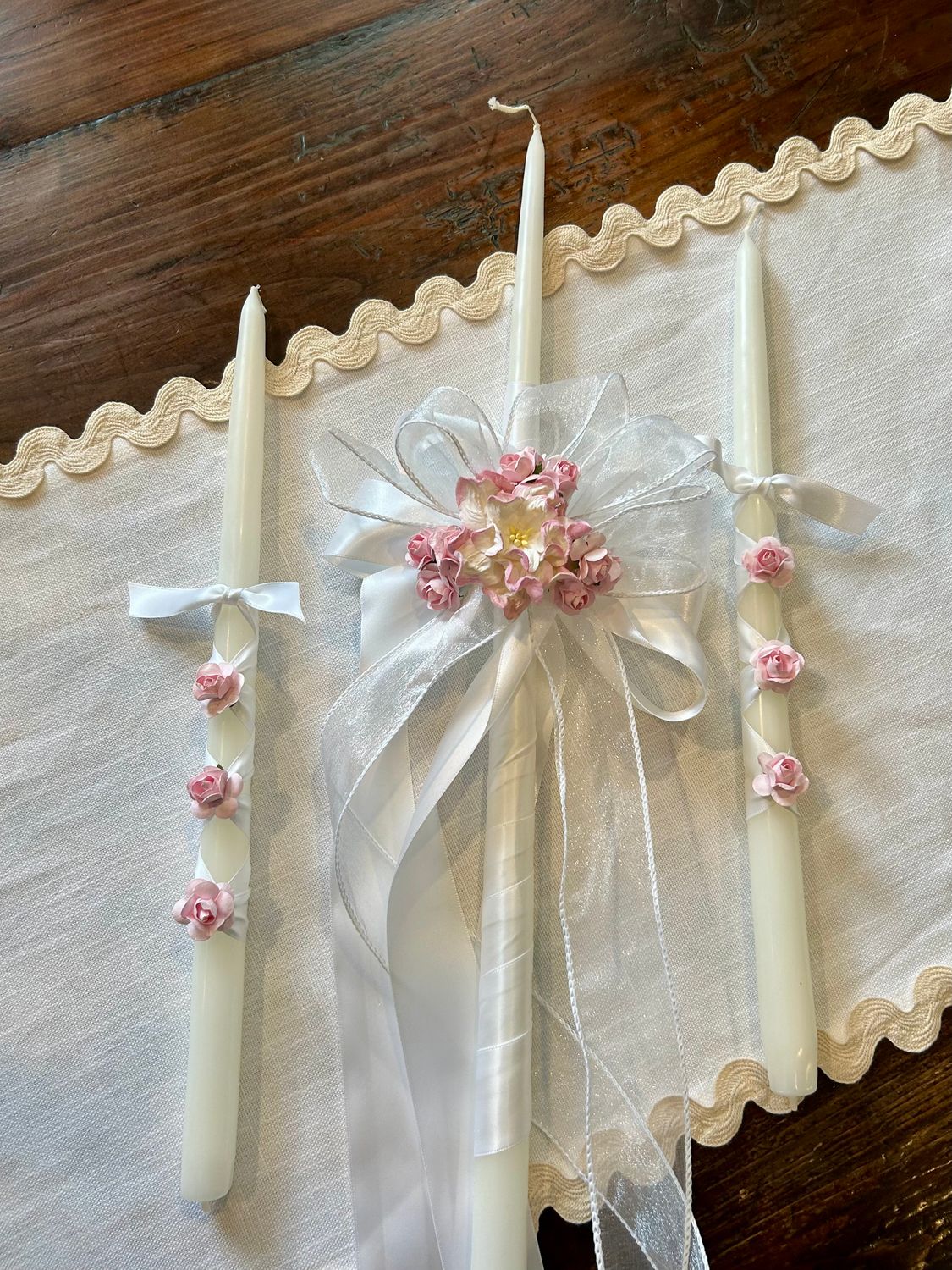 Pink Floral Baptism Candle Set