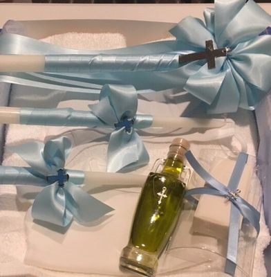 Complete Greek Orthodox Baptismal Set Lathopana with Candles