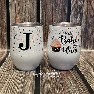 Will Bake For Wine Stemless Confetti Tumbler - Free Shipping