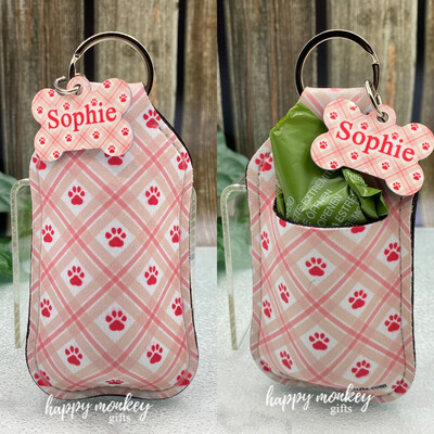 Pink Plaid Dog Poop Bag Holder With Custom Dog Tag - Free Shipping