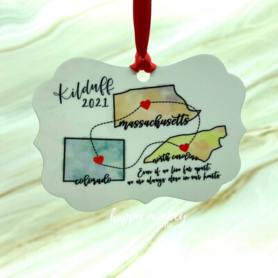 Watercolor States Personalized Ornament- Free Shipping
