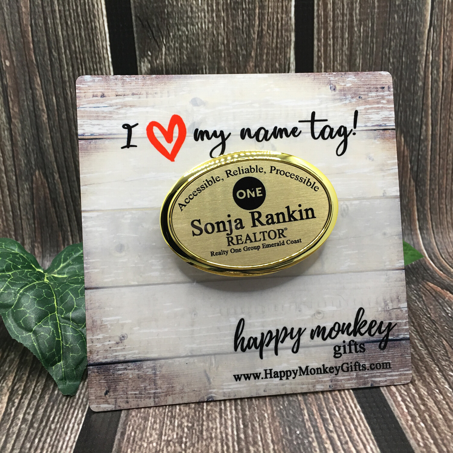 Name Tag - Gold Color Plastic Oval With Magnet - Free Standard Shipping