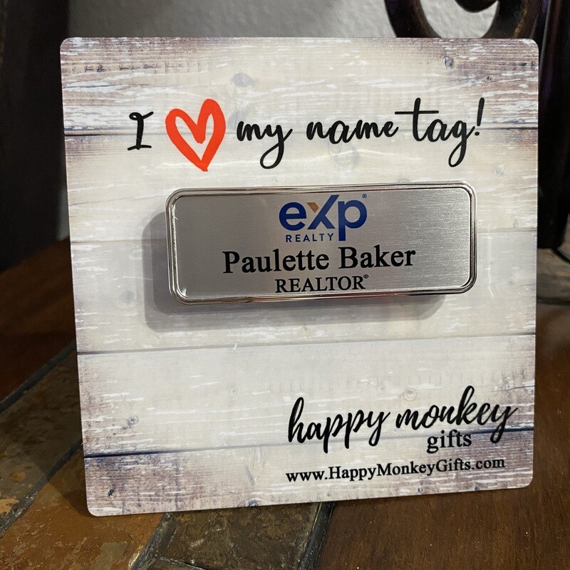 Name Tag - Silver Color Plastic Rectangle With Magnet - Free Standard Shipping