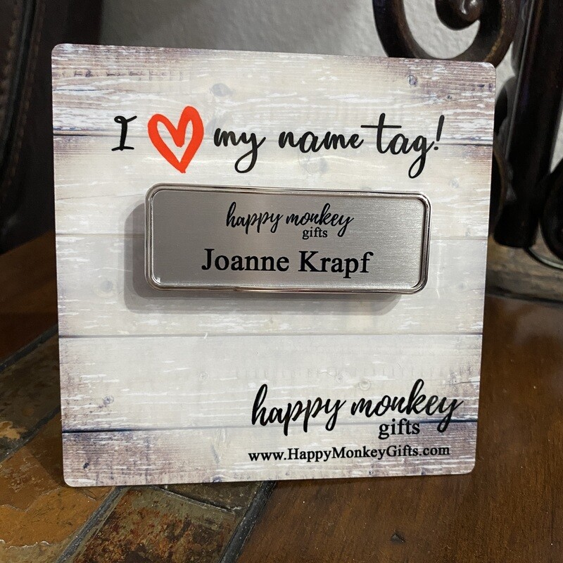Name Tag - Silver Color Plastic Rectangle With Magnet - Free Standard Shipping