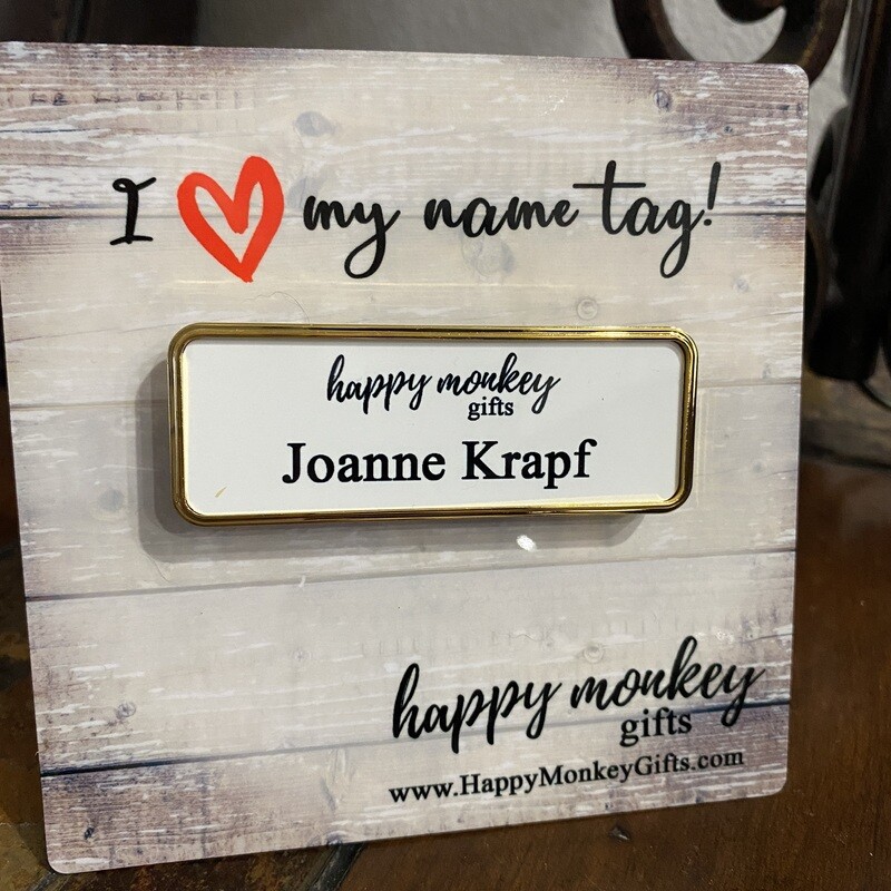 Name Tag - Gold Color Plastic Rectangle With Magnet - Free Standard Shipping