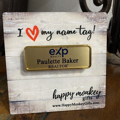 Name Tag - Gold Color Plastic Rectangle With Magnet - Free Standard Shipping