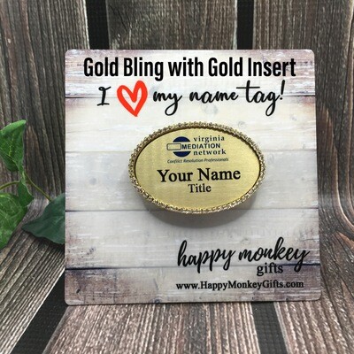 Jeweled Name Tag - Gold Oval with Color or Black Ink FREE SHIPPING   Crystal - Rhinestone - Bling