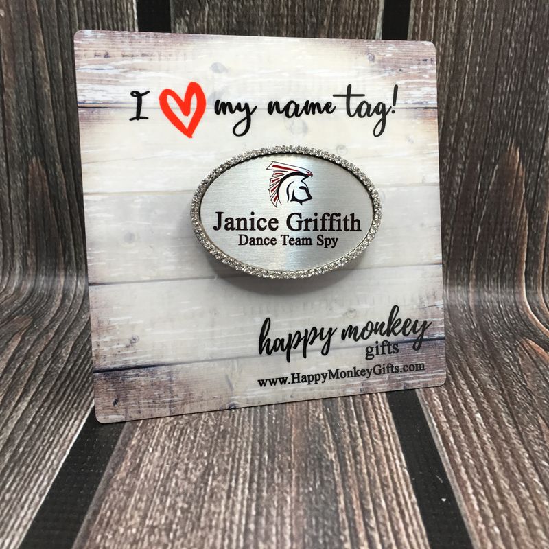 SILVER Bling Rhinestone Name Tag – Custom Magnetic Name Badge FREE SHIPPING
