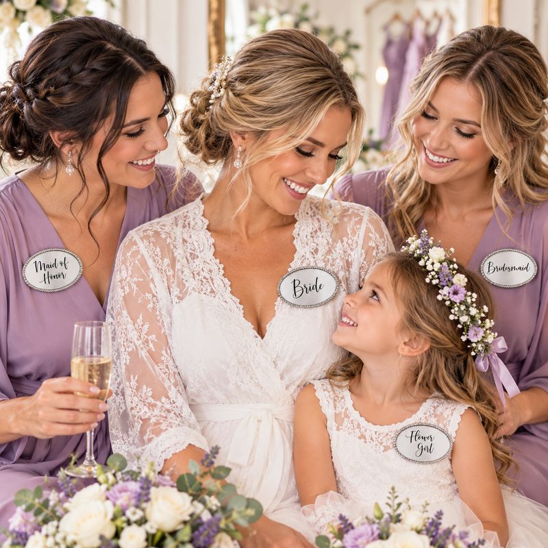 Elegant Silver Rhinestone Wedding Party Name Tags with Magnetic Back