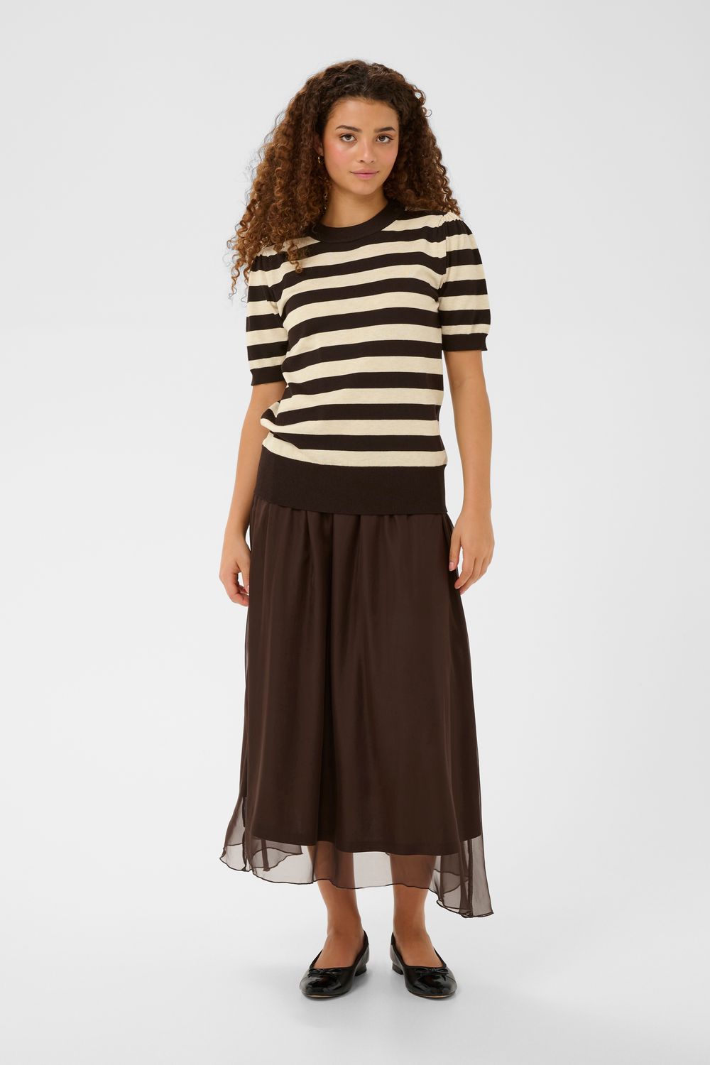 Saint Tropez Mila Short Sleeve Striped Pullover - Mole Brown