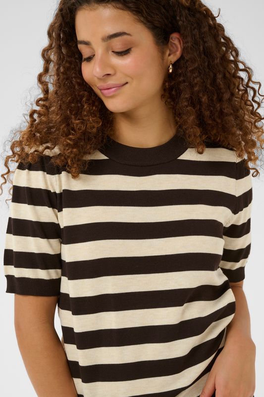 Saint Tropez Mila Short Sleeve Striped Pullover - Mole Brown