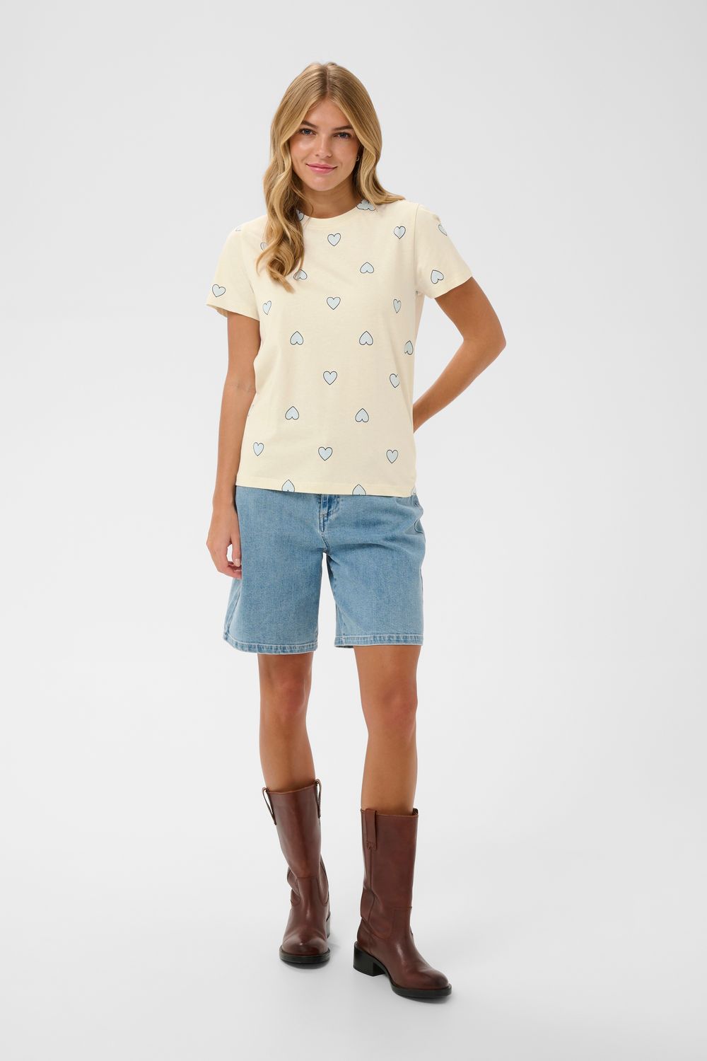 Saint Tropez Pixilina T-Shirt - Off-White Sky Blue Hearts