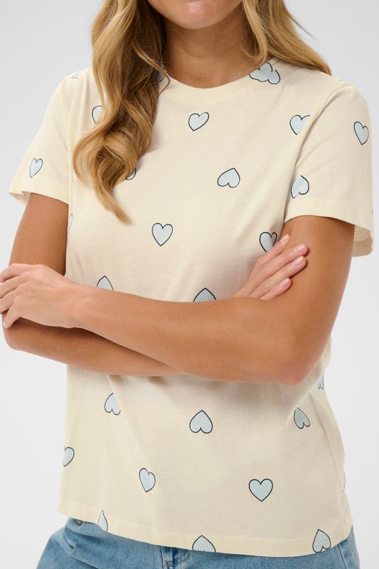 Saint Tropez Pixilina T-Shirt - Off-White Sky Blue Hearts