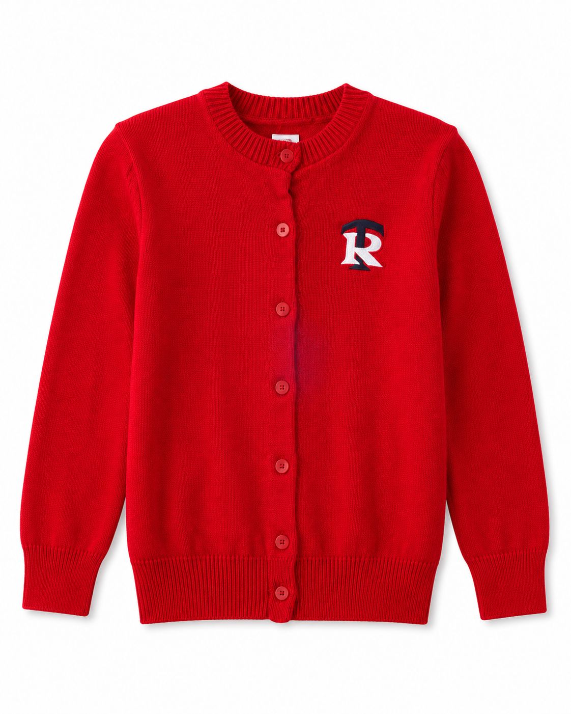 Lipstick Red Cardigan w/School Logo