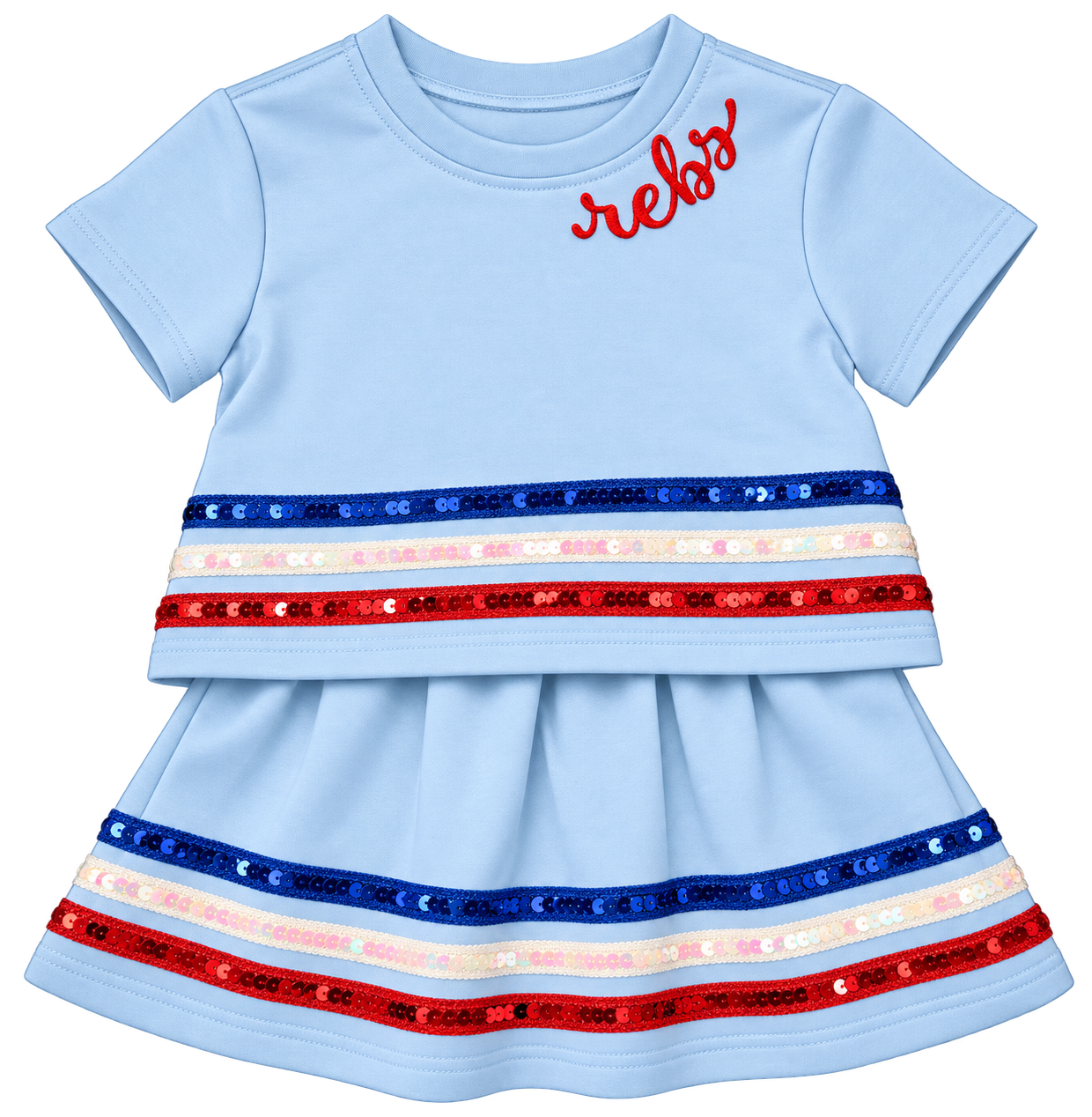 Light Blue Sequin Rebels top &amp; skirt