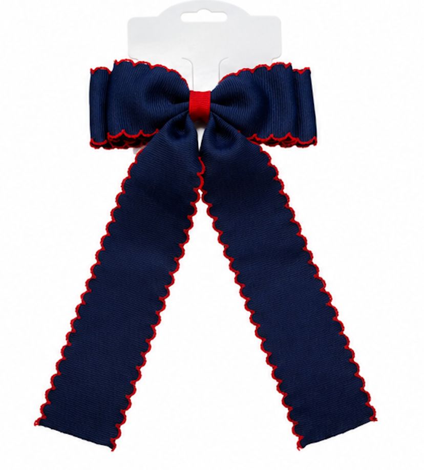 navy with red moonstitch bow