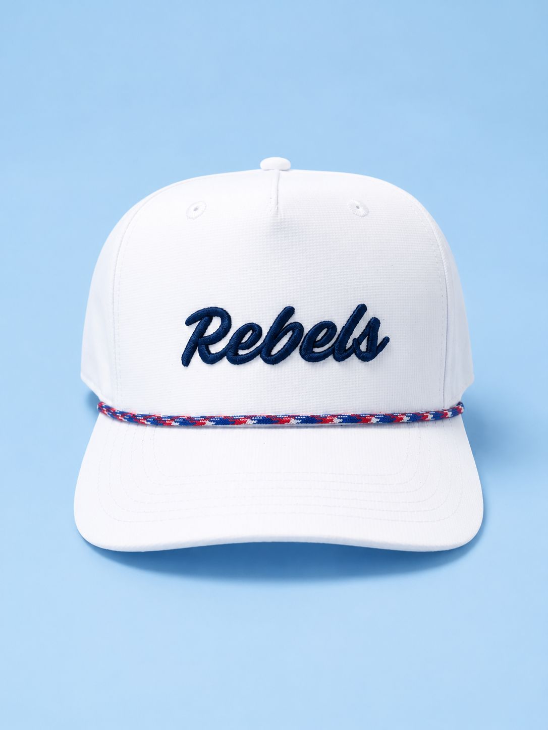 White Rebels Hat with blue &amp; red rope