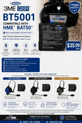 3ME QSR Solutions BT5001 Replacement Battery for HME BAT50