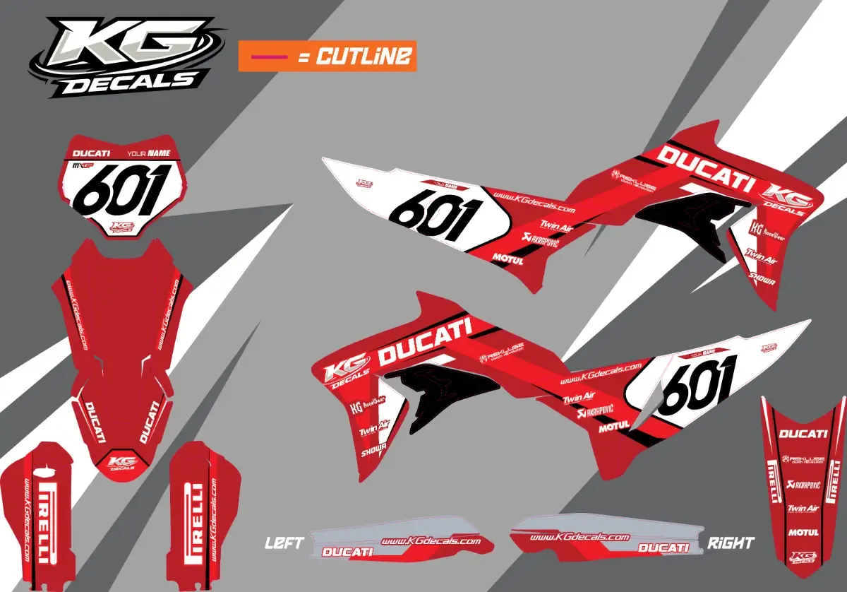 DUCATI SEMI CUSTOM BIKE DECALS — INFERNO RED/BLACK