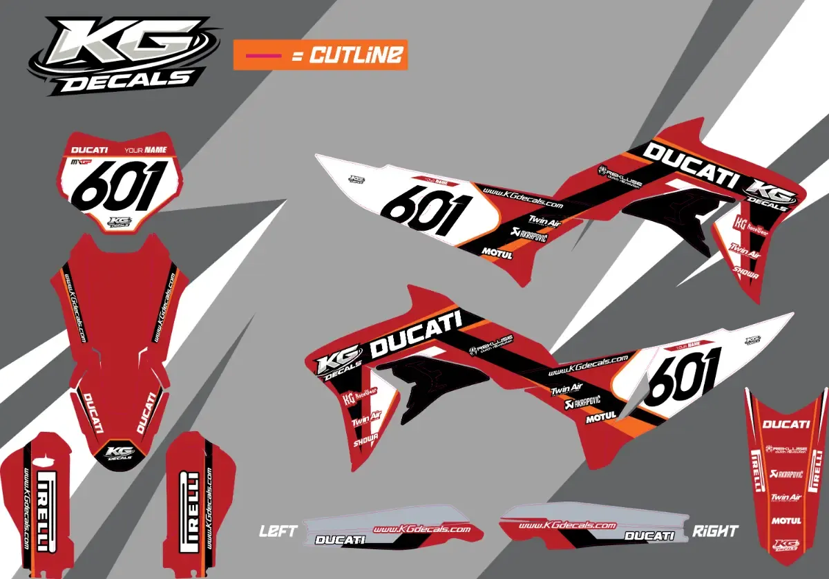 DUCATI SEMI CUSTOM BIKE DECALS — INFERNO RED/BLACK/ORANGE