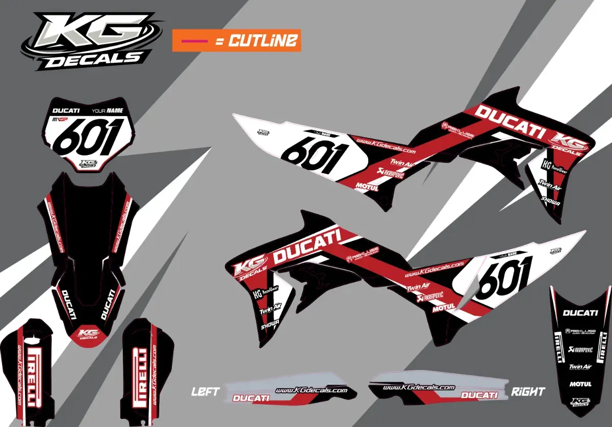 DUCATI SEMI CUSTOM BIKE DECALS — INFERNO BLACK/RED