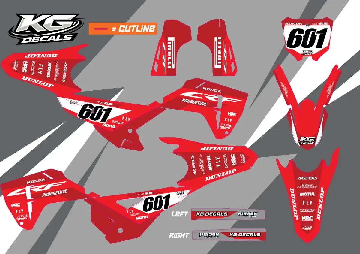 HONDA SEMI CUSTOM BIKE DECALS — CRIMSON FACTORY RED/DK RED