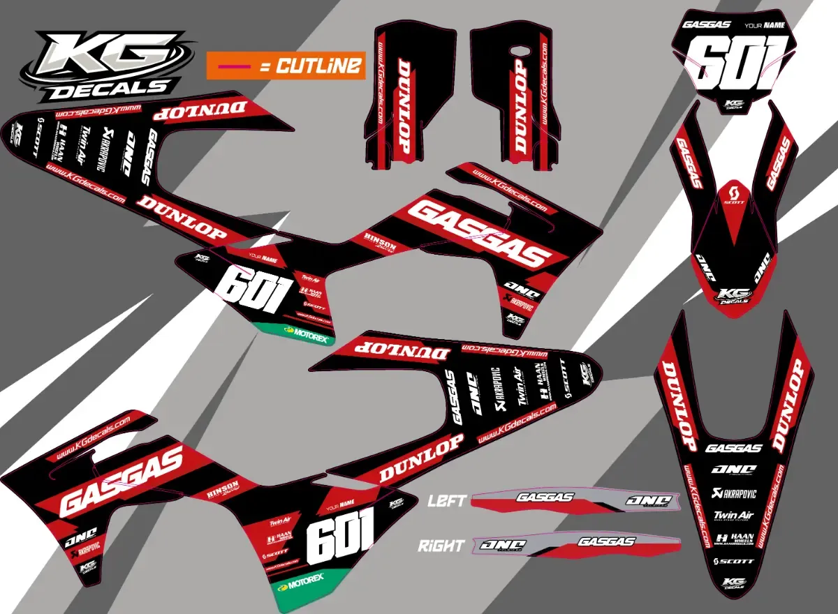 GASGAS SEMI CUSTOM BIKE DECALS — REDLINE BLK/RED