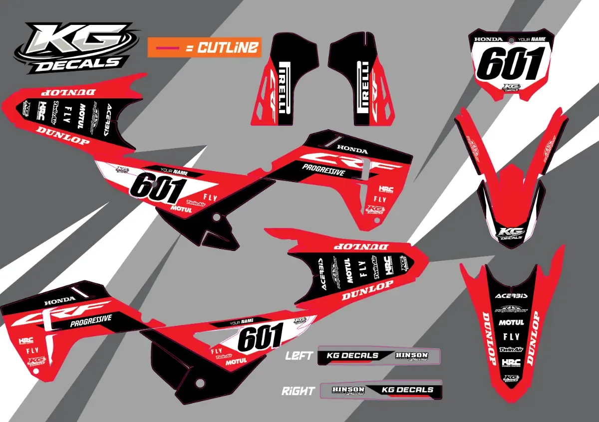 HONDA SEMI CUSTOM BIKE DECALS — CRIMSON FACTORY RED/BLK
