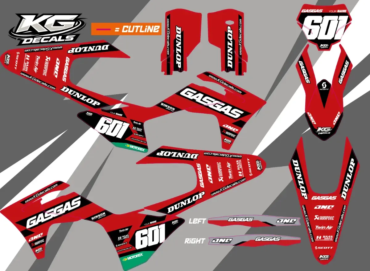 GASGAS SEMI CUSTOM BIKE DECALS — REDLINE RED/BLK