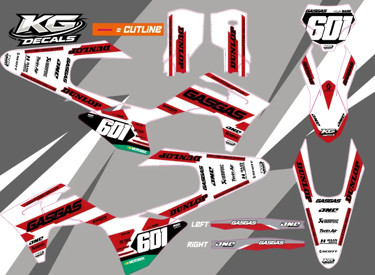 GASGAS SEMI CUSTOM BIKE DECALS — REDLINE WHITE/RED