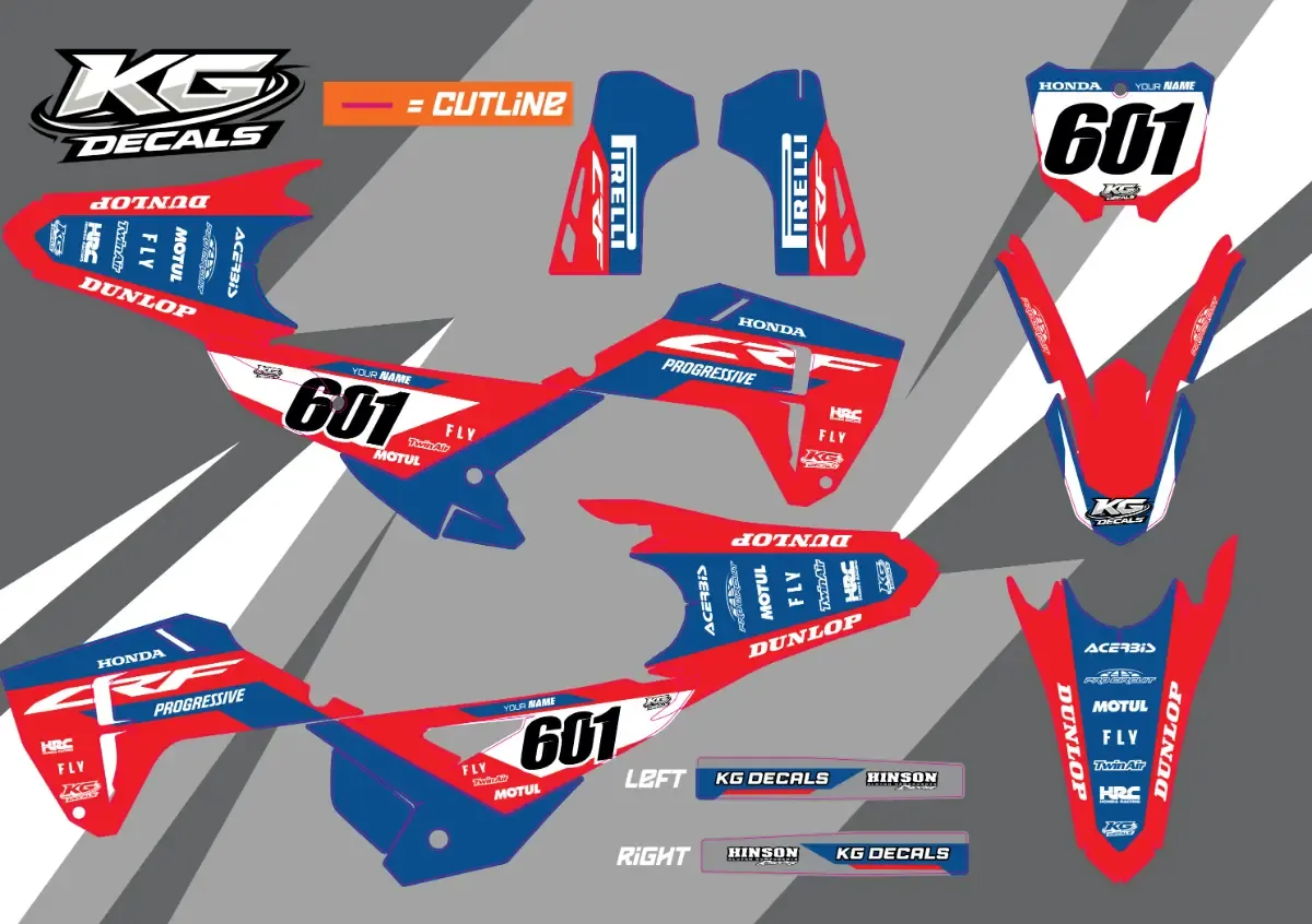 HONDA SEMI CUSTOM BIKE DECALS — CRIMSON FACTORY RED/BLU