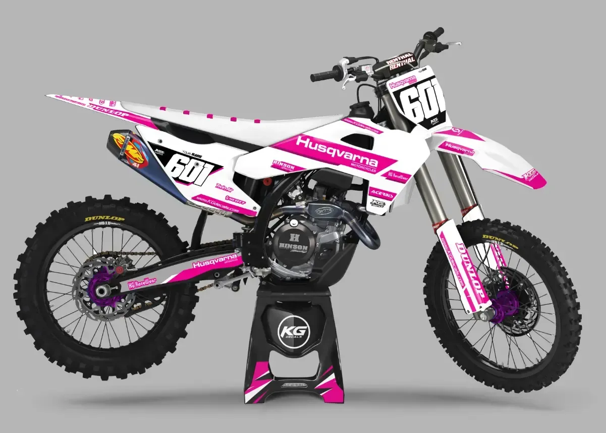 HUSQVARNA SEMI CUSTOM BIKE DECALS — REDLINE WHITE/PINK