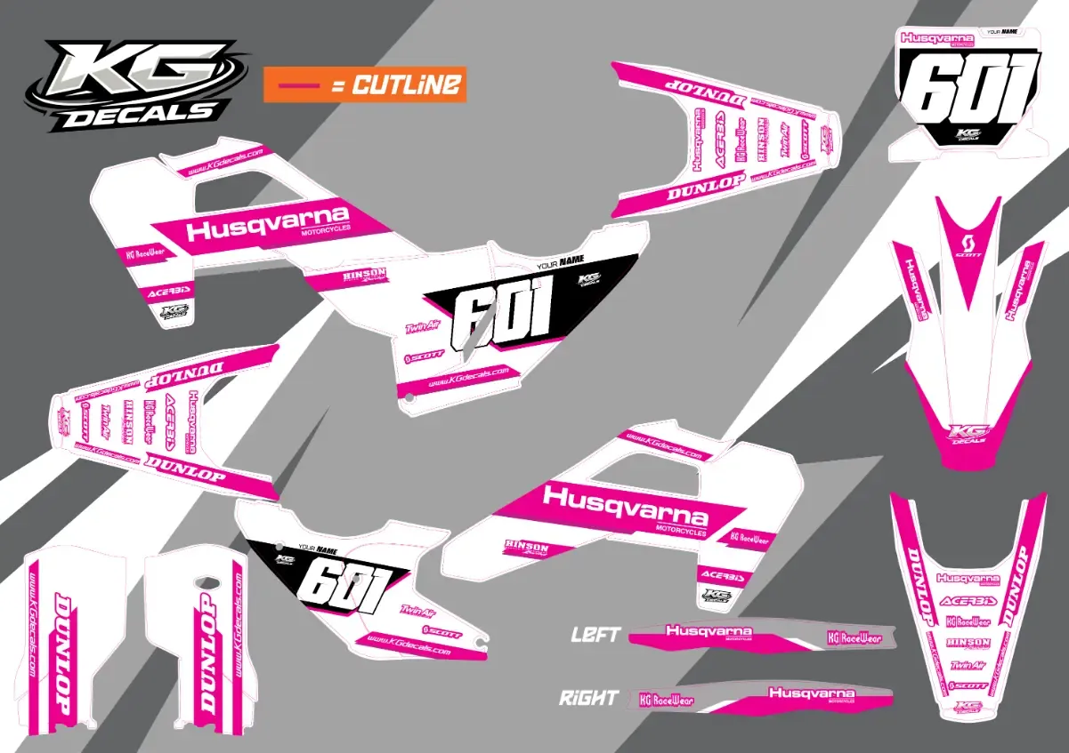 HUSQVARNA SEMI CUSTOM BIKE DECALS — REDLINE WHITE/PINK