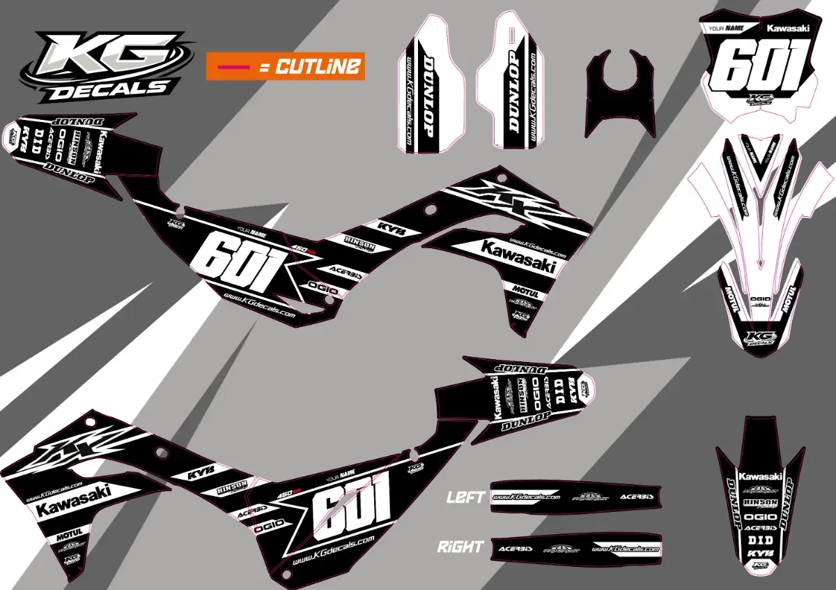KAWASAKI SEMI CUSTOM BIKE DECALS — GREEN REAPER BLACK/WHITE