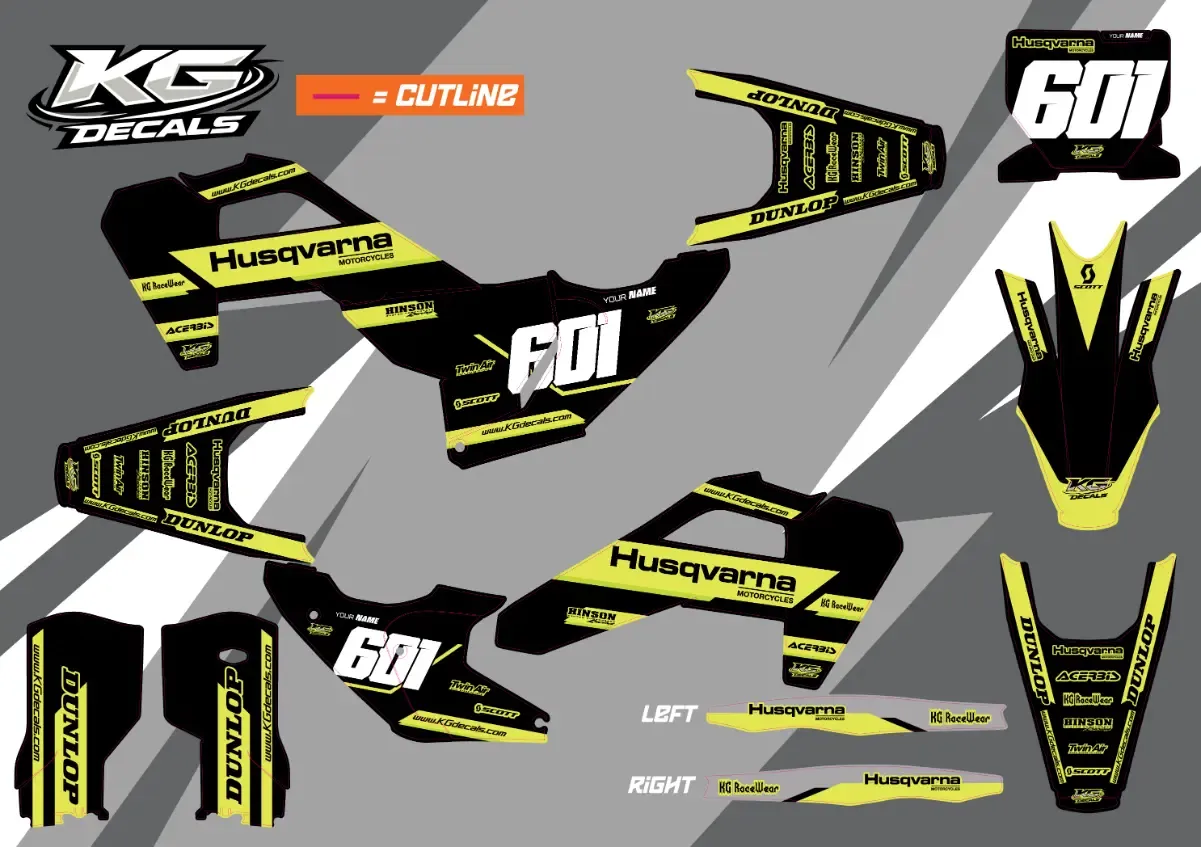 HUSQVARNA SEMI CUSTOM BIKE DECALS — REDLINE BLK/FLUORESCENT YELLOW