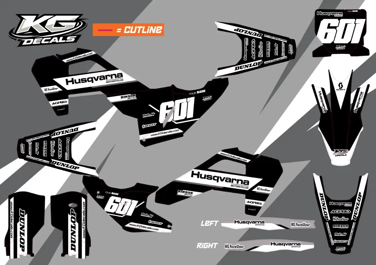 HUSQVARNA SEMI CUSTOM BIKE DECALS — REDLINE BLACK/WHITE