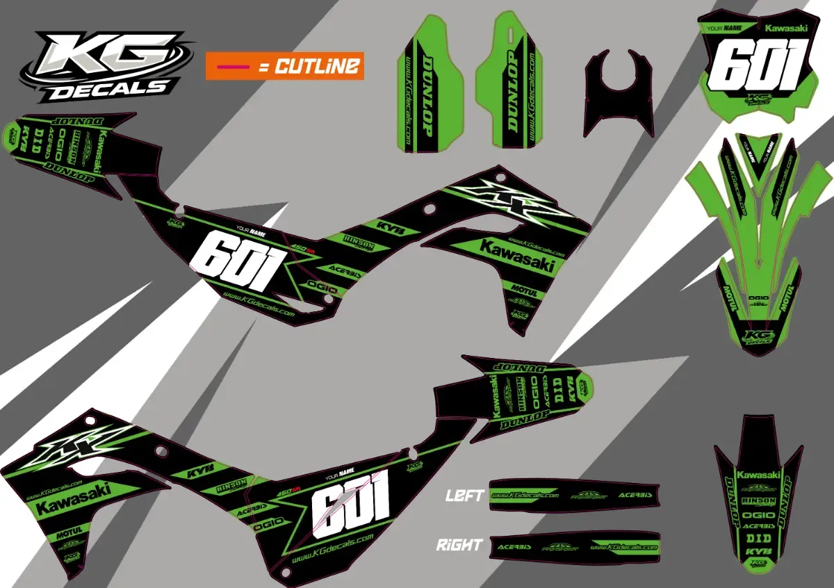 KAWASAKI SEMI CUSTOM BIKE DECALS — GREEN REAPER BLACK/GREEN