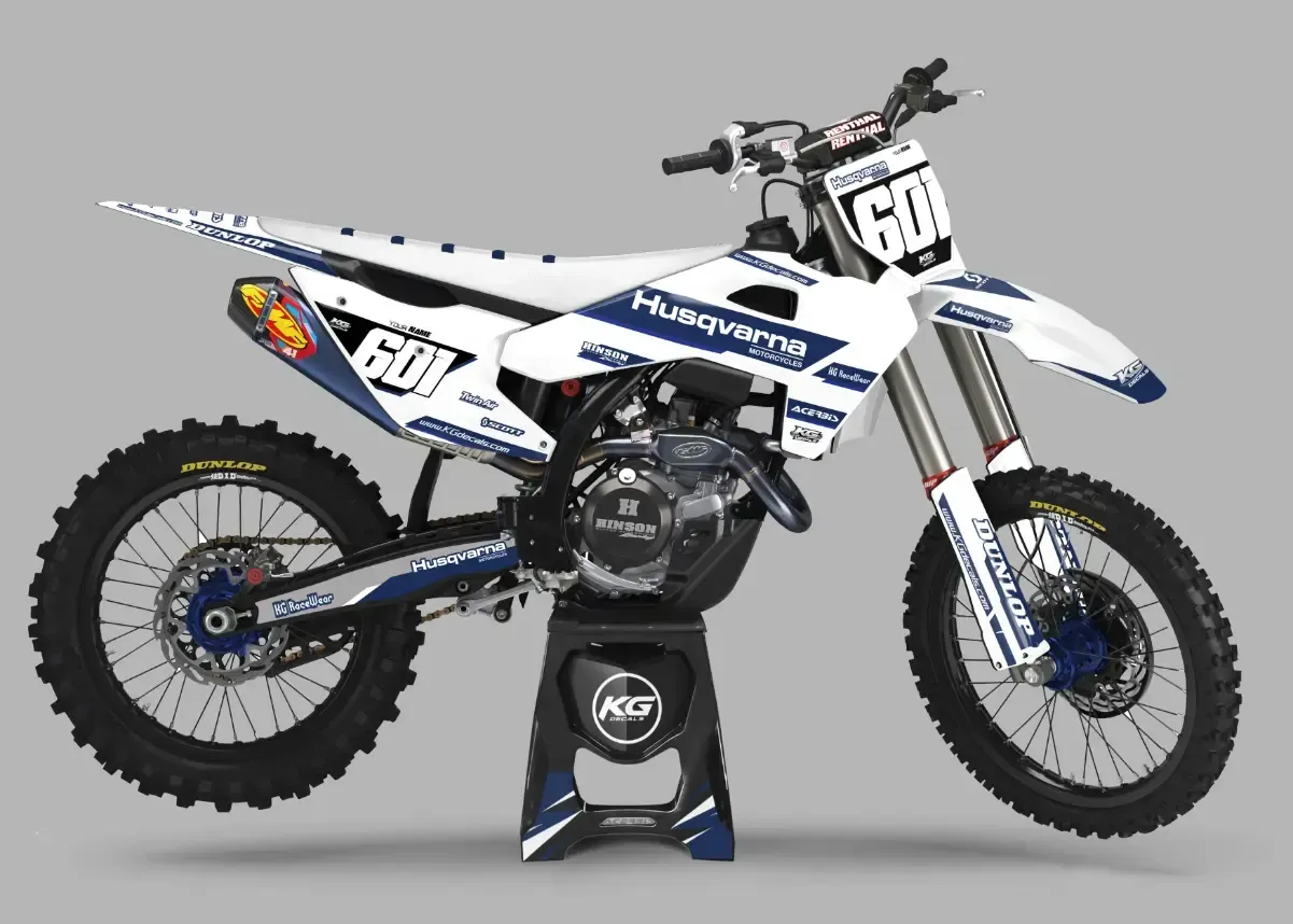 HUSQVARNA SEMI CUSTOM BIKE DECALS — REDLINE WHITE/BLUE