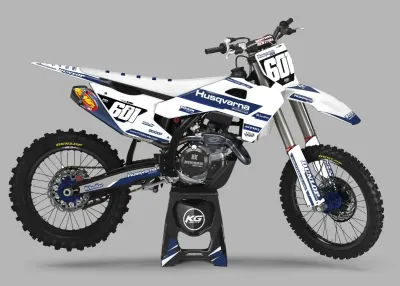 HUSQVARNA SEMI CUSTOM BIKE DECALS — REDLINE WHITE/BLUE HUSQVARNA SEMI CUSTOM BIKE DECALS — REDLINE WHITE/BLUE