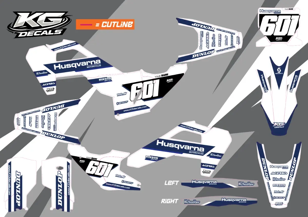 HUSQVARNA SEMI CUSTOM BIKE DECALS — REDLINE WHITE/BLUE
